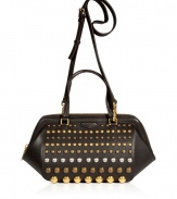 Work a note of hard edge elegance into your look with Marc by Marc Jacobss multi-studded shoulder bag, finished with playful patterning for that sassy sartorial feel - Double top handles, buckled removable shoulder strap, tonal metal hardware, embossed logo tag, top zip, structured internal frame, inside zippered back wall pocket, two front wall slot pockets - Angular silhouette - Wear with urban cool separates, or with flirty cocktail dresses and edgy leather jackets