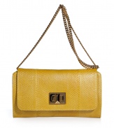 Go for the epitome of pure luxury this spring with Emilio Puccis exquisite sunshine yellow python shoulder bag - Flap with gold-toned logo-engraved turnlock closure, gold-toned chain-link shoulder strap, inside back wall slot pocket, colorblocked interior - Carry to your most special daytime events