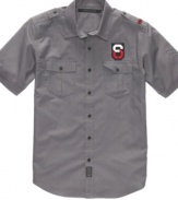 Help your casual look fall in line with this military-inspired work shirt from Sean John.