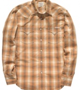 Rugged and ready. This plaid shirt from Lucky Brand Jeans has the western-inspired style you need to complete your casually cool look.