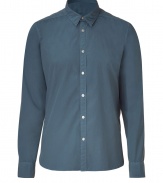 Chic button down in fine, pure cornflower blue organic cotton - A stylish standout from eco-friendly label Edun, co-founded by U2s Bono -  - Slim yet relaxed straight silhouette - Small collar, hem hangs slightly longer in the back - Streamlined and versatile, a veritable go-to in any modern wardrobe - Pair with everything from chinos and jeans to dressier linen or suit trousers