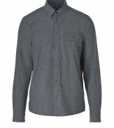 A versatile staple packed with wearing possibilities, Marc by Marc Jacobs chambray shirt is a cool take on this trend-favorite style - Classic collar, long sleeves, buttoned cuffs, button-down front, buttoned chest pocket, shirttail hemline - Tuck into tailored trousers with a sleek belt and leather boots