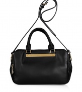 Sleek and practical with plenty of pockets, Marc by Marc Jacobs black leather convertible Sylvie bag is a smart choice for polishing day and evening outfits alike - Double top handles, removable belted shoulder strap, gold-toned hardware and logo bar, zippered front and back pockets, middle section with top snap closure, inside zippered back wall pocket - Carry everyday as chic, streamlined finish to your look