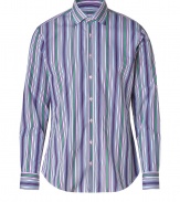 Playful and chic with its bright striping, Etros cotton button-down lends a characteristic fun edge to any outfit - Cutaway collar, long sleeves, buttoned cuffs, button-down front, shirttail hemline - Modern slim fit - Wear with a bright leather belt, tailored trousers and loafers