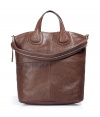 Luxurious bag in brown leather - by Givenchy THE new hip frech couture label - visible extremely high quality - cool antique leather with small pleats and crashes - fashionable version of a doctors bag with top zipper - handles in typical Givenchy loop shape with embossed logo - accent seams add modern coolness - genius for simple office outfits