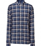 Stylish petrol plaid long sleeve shirt - This urban-meets-rugged cotton and polyester blend shirt is perfect for fall - Try this with an of-the-moment retro wool coat and dark blue jeans - Style with relaxed fit jeans and brogues for classic cool