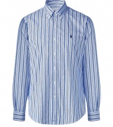 Classic white and blue striped poplin custom fit shirt - This slim tailored shirt is a great modern take on the classic dress shirt - 100% cotton with an on-trend striped pattern with small polo logo on chest - Pair with slim trousers, a blazer, and motorcycle boots for grunge-meets-preppy- Try with jeans and a chunky wool cardigan