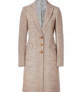 Classic sand m?lange herringbone coat from Etro -This sophisticated haberdasher styled coat brings elevated style to your cold-weather look - Three-button front closure, slim cut, front flap pockets- Wear with wide leg trousers, a cashmere pullover, and wedges