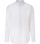 Stylish button down shirt in ultra-fine, white cotton - Discreetly chic plaid pattern - Modern, slimmer cut - Small collar and button cuffs - Elegant crease detail at sleeves - A polished classic ideal for both work and play - Pair with jeans, chinos or a suit