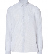 Classic with a modern approach, this button down from Iro is a must-have for your casual repertoire - Small spread collar, front button placket, all-over micro stripe, slim fit - Style with slim trousers or jeans, a cardigan, and boots