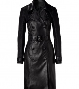 The ultimate investment piece, this supple leather trench from Jitrois will upgrade any ensemble - Classic trench styling, buttoned-down spread collar, double-breasted, front button placket - Belted waist and cuffs, back slit, fitted silhouette - Wear with a figure-hugging cocktail sheath or an elevated jeans-and-tee ensemble