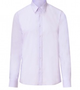 Upgrade your basic white button down with a soft hint of lavender from this pure cotton shirt by Hugo Hugo Boss - Classic cut with short color, full placket and long sleeves - Exceptional fit for a polished look solo or with a slim suit - Looks great in and out of the office