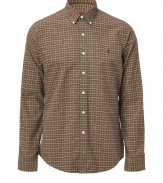 Easy, understated and classically cool, Polo Ralph Laurens plaid button-down is a must in any modern wardrobe - Small button-down collar, long sleeves, buttoned cuffs, front button placket, embroidered polo logo, shirttail hemline, allover print, new slim cut is more fitted through chest and torso - Dress up with suit trousers and a blazer, or go for a more casual look with jeans and a pullover