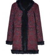 Inject a luxe edge into your worldly wardrobe with Antik Batiks textural embroidered coat, detailed with black rabbit fur trim for an exquisitely chic finish - Collarless V-neckline, long sleeves, hidden front hook closures, side slit pockets - Contemporary straight fit - Pair with leather leggings and impossibly cool accessories