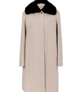 With its exquisitely soft removable fur collar and modern-minimalist silhouette, Jil Sanders heathered wool coat adds an immaculate polish to any outfit - Oversized spread collar with button-on chocolate beaver fur trim, long sleeves, hidden button-down front, side slit pockets, back pleat - Softly flared, modern tailored fit - Wear with streamlined accessories and understated elegant separates