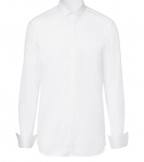 Perfect for pairing with sleek tailored suits, Neil Barretts French cuff button-down is a chic take on the classic shirt - Petite pointed collar, French cuffs, hidden button-down front, micro pleated button panel - Modern slim fit - Team with a sharply cut suits and polished leather lace-ups