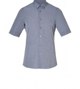 Minimalist and modern, Jil Sanders short sleeve button-down is a characteristic chic take on this essential spring style - Classic collar, short sleeves, button-down front, back shirttail hemline - Slim fit - Wear tucked into tailored trousers with sleek leather lace-ups