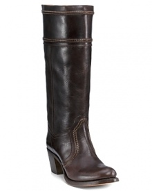 Tall western-inspired leather boots with rugged character and attitude. Now with an extended calf!