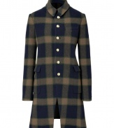 Work an exquisitely English edge into your outerwear wardrobe with Josephs eye-catching navy and olive checked coat, tailored to perfection with razor sharp pleats - Softly rounded collar, long sleeves, buttoned cuffs, button-down cutaway front, flap pockets, pleated back, tailored fit - Pair with chic Chelsea boots and a statement handbag