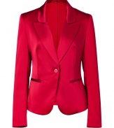 Detailed with just the right amount of stretch for a flawless tailored fit, Steffen Schrauts satin blazer is a statement take on sultry sophistication - Peaked lapel, long sleeves, buttoned cuffs, buttoned front, slit pockets - Tailored fit - Team with everything from tees and skinnies to cocktail sheaths and heels