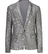 Shimmer into cocktail hour glamour in Zadig & Voltaires allover sequined blazer, detailed in tonal shades of silver for ultra modern results guaranteed to make an impact - Notched lapel, long sleeves, slit cuffs, single button closure, flap and slit pockets, back vent - Tailored fit - Wear with everything from tees and jeans to cocktail dresses and platforms