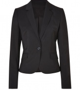 With its sharply tailored fit and timeless classic styling, Hugos striped blazer is a workweek essential - Peaked lapel, long sleeves, buttoned cuffs, single button closure, front flap pockets - Slightly shorter, tailored fit - Pair with a crisp white shirt and jeans, or dress up for work with a pencil skirt and peep-toes