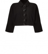 Pull together retro-chic looks with Marc by Marc Jacobs black wool bolero jacket, perfect for pairing with pencil skirts and pin heels for work - Rounded collar, 3/4 length sleeves, faux-fur buttons, cropped, tailored fit - Play with proportions and pair with long tees and leather leggings