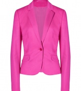 With its sharply tailored fit and timeless classic styling, Hugos bright blazer is a workweek essential - Peaked lapel, long sleeves, buttoned cuffs, single button closure, front flap pockets - Slightly shorter, tailored fit - Pair with a crisp white shirt and jeans, or dress up for work with a pencil skirt and peep-toes