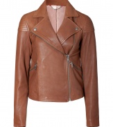 The classic leather biker jacket goes ultra-luxe with this edgy-cool iteration from Marc by Marc Jacobs - Asymmetric zip closure, long sleeves with zip cuffs, stitch details at shoulders, zip pockets, back stitching details - Fitted - Wear with slim jeans, cropped trousers, or a fitted cocktail sheath and high heel booties