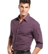 A long lean stripe and a slim fit gives this Perry Ellis shirt the most modern shape.