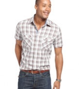 Get a head-start on laid-back weekend style in this plaid shirt from Nautica.