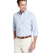 Complement your classic buttoned-up look with a striped woven shirt from Izod to create a cool, casual preppy look.