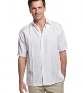 Classic casual style. With this short-sleeved shirt from Cubavera the only thing missing from your laid-back look is a cocktail with a plastic umbrella.