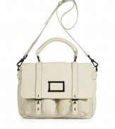 A luxe take on the utilitarian staple, this snake-embossed leather messenger bag from Marc by Marc Jacobs is a work-to-play essential - Classic messenger style, front flap with adjustable straps and logo detail, top carrying handle and convertible shoulder strap, small front pockets and internal zip pocket - Great for work, travel, or running errands around town