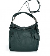 Finish your look on a downtown-cool note with Vanessa Brunos effortlessly chic leather hobo, complete with a cross-body shoulder strap for busy days - Top zip, snapped front and back pockets, belted top, removable buckled shoulder strap, inside zippered back wall pocket, key ring, two front wall slot pockets - Perfect for work or city excursions