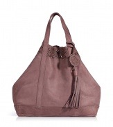 Contemporary looks get a pretty Parisian finish with Vanessa Brunos super soft smoky violet leather carryall tote - Laser cut top trim, tasseled tag, inside zippered back wall pocket, unlined - Perfect for work or chic weekend shopping trips