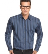 A smart stripe and an even smarter wrinkle-free fabric make this Van Heusen button-front shirt a favorite in your weekday rotation. (Clearance)