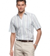 In a breezy short-sleeved style, this striped shirt from Tasso Elba redefines your casual wear.