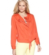 Sporty styling and a vibrant color lends spring-ready panache to this DKNY Jeans jacket. Try it with bright separates for an on-trend look!