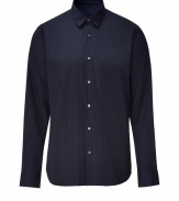 Update your workweek staples with this stylish button down from Jil Sander - Spread collar, front button placket, long sleeves, curved hem, slim fit - Pair with jeans, trousers, chinos, or cords