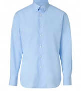 This classic shirt from Paul Smith in fine, light-blue cotton is a staple of any gentlemans closet - Features a slim silhouette with small collar, placket, long sleeves and rounded seam edges - Favorite shirt for elegance and simplicity - Pair with a suit, dark denim, chinos or corduroy