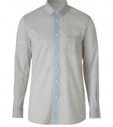 Classically cool, this dot-printed button down from Marc Jacobs is versatile and effortlessly stylish - Small spread collar, long sleeves, front button placket with contrasting stripe, slim fit, curved hem - Pair with slim trousers, chinos, or straight leg jeans