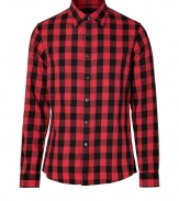 Your casual look just got an urbane-cool kick with this slim fit button down from Michael Kors - Spread collar, long sleeves, front button placket, slim fit, all-over check print- Pair with slim jeans, chinos, or corduroys