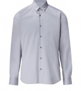 Update your workweek staples with this stylish button-down from Jil Sander - Classic collar, long sleeves, buttoned cuffs, pearly grey button-down front, shirttail hemline - Slim fit - Pair with jeans, tailored trousers, chinos, or cords