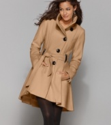 Oversized buttons and a flattering belted waist make Steve Madden's skirted coat a cozy and super-cute topper. Perfect for everything from mid-day shopping to date night! (Clearance)