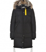 Whether youre hitting the city or the slopes this season, Parajumperss black down coat is a sporty-luxe cold-weather essential - Water- and wind-resistant outer has an elegant, light sheen - Slim cut, quilted style hits above the knee - Full zip and snap closure - Raccoon-trimmed hood features a rabbit lining - Drawstring ties at hem, two oversize diagonal pockets at hips - Fashionable and functional, a stylish must for all casual winter looks