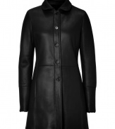 Invest in high style with this ultra-luxe lamb leather coat from Jil Sander Navy - Spread collar, long sleeves, front button placket, tailored fit - Pair with an elevated jeans-and-tee ensemble or a mini-dress and heels