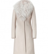 Channel standout starlet-inspired style with this Blumarine wool-blend fitted coat featuring a luxe detachable fur collar - Detachable large fur collar, long sleeves, concealed front placket, slit pockets, seaming details, back vent, fitted silhouette - Style with a blouse and a pencil skirt or an elevated jeans-and-tee look