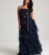 Steal the spotlight in this full-skirted organza feather gown from Tadashi Shoji Plus.