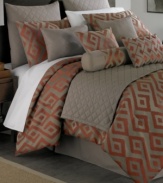 Modern shapes. Add a touch of charm to your space with this thoroughly contemporary Clayton comforter set, boasting a bold diamond design in rustic tones. Quilted coverlet and a pile of decorative pillows layer the look.